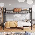 JURMERRY Metal Bunk Bed Twin Over Twin with 2- Side Ladder and Full-Length Guardrail, Storage Space,No Box Spring Needed, Noise Free,Black