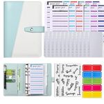 BeeSpark A6 Budget Binder with Budget Sheets| Zipper Envelopes| Ruler| Item stickers & Label Colour Stickers| Stationary Supply (Mint Blue & White)