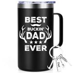 Qtencas Best Buckin Dad Ever Mug, Best Dad Ever Gifts for Dad Papa Father Hunting Lover on Father's Day Birthday Christmas from Children, 20 Oz Insulated Stainless Steel Coffee Mug with Lid, Black