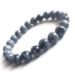 KITREE HEALING AND SEMI-PRECIOUS STONE CRYSTAL. BRACELET 8 MM ROUND FOR FENSHUI (Snow Flakes Obsidian)