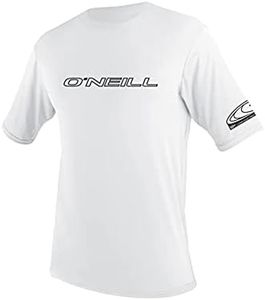 O'Neill UV 50+ Sun Protection Mens Basic Skins Short Sleeve Tee Sun Shirt Rash Guard, White, Large