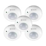 SAARA Round Motion Sensor with Light Sensor | Energy Saving Motion Detector Switch | Auto Day/Night On & Off | LDR Sensor Switch for Lighting Waterproof (Pack of 5)