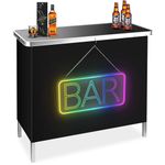 BRILLIHOOD Portable Pop-Up Bar Table with Mirrored BAR Neon Sign, Music Sync Bar Table, LED Bar Sign & Table for Outdoor, Patio, Party, Picnic, Entertaining, Include Storage Shelf, Removable Skirt