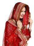 THE BRIDE MADE Ayushmati Women's Net Dupatta Kirran Lace, Red, Free Size