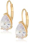 18k Yellow Gold Plated Sterling Silver Pear Cut Cubic Zirconia Leverback Earrings