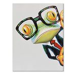 JAPO ART Handpainted Frog Painting Funny Animal with Glasses Canvas Art Framed Frog Picture Wall Decor for Bedroom Bathroom Ready to Hang (Gentleman Frog, 24x32Inch)