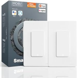 MOES 2 Packs 2nd Generation Zigbee Smart Switches, No Neutral Wire, Require MOES Zigbee Hub Inteligente Single Pole Light Switch, Compatible with Alexa Google Assistant, Support Tuya Smart Life
