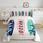 Homewish Surfboard Bedding Set Twin Size Summer Sea Surfing Theme Comforter Set 2pcs for Kids Boys Girls Ocean Theme Duvet Insert Luxury Microfiber Down Comforter