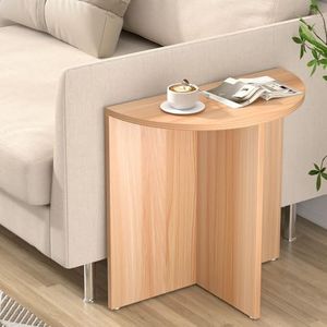 Artiss Coffee Table, Wooden Semi-Circle Side End Tables Dining Desk Storage Space Oval Particle Board Modern for Home Furniture Living Room, 15mm Thick Tabletop Safe Round Edge Pine