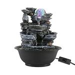 Dyna-Living Indoor Tabletop Fountain with LED Light Upgrade Switch Indoor Water Features Desk Water Fountain for Home Decoration Meditation Relaxation