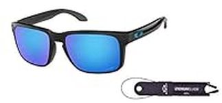 Oakley Holbrook OO9102 9102F5 57M Polished Black/Prizm Sapphire Sunglasses For Men + BUNDLE Accessory Leash Kit+ BUNDLE with Designer iWear Eyewear Kit