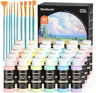 Shuttle Art 40 Pack Pastel Acrylic Paint Set, 30 Colours Paints with 10 Paint Brushes, 60ml/2oz Bottles, High Viscosity, Water-proof Paints for Painting & Crafting on Canvas, Rock, Ceramic, Fabric