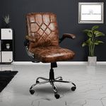 NEWTURN® Nexon Executive Office Chair, Mid Back Leatherette Ergonomic Home and Office Desk Chair, Adjustable Armrest Revolving Tilting Mechanism & Heavy Duty Metal Base (Brown)