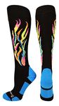 MadSportsStuff Flame Soccer Style Socks (Multi-Neon/Black, Small)