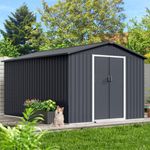 GarveeLife 8x15 Ft Outdoor Storage Shed, Steel Utility Tool Shed with Sloped Roof & Lockable Door, Backyard Garden Patio Lawn Outdoor Shed for Organising Tools and Equipment in Yard, Garden, Grey