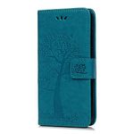 Reevermap Samsung Galaxy A21S Case Flip Shockproof Wallet Phone Case PU Leather Owl Tree Embossed Magnet Cover for Samsung Galaxy A21S with Kickstand Card Holder, Blue