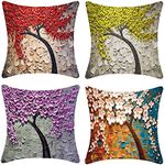 XIEJINJIA Soft Velvet Oil Painting Tree of Life Cushion Cover Home Decor Modern Square Flower Pillowcase Throw Pillow Covers Living Room Sofa Couch Bedroom Car 18 x 18 Inch Set of 4