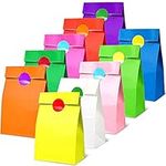 50 PCS Paper Party Bags for Kids, TOOELMON Multi-Color Kraft Paper Gift Bags Candy Goodie Treat Bags with 60 PCS Stickers for Halloween, Christmas, Birthday, Wedding Parties (130 * 80 * 240mm)