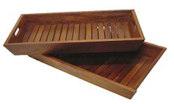 Set of 2 Nesting Solid Teak Serving & Storage Trays Indoor, Outdoor