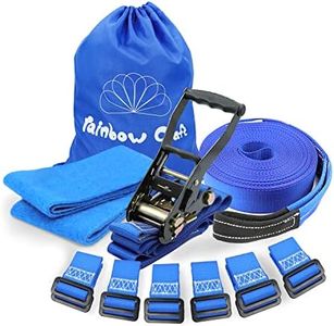 Rainbow Craft Ninja Warrior Obstacle Course for Kids - 50ft Slackline, 12 Removable Buckle Loops, 12 Ninja Attachments, Outdoor Training Equipment