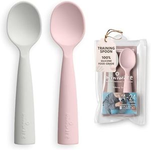 Miniware Silicone Baby Spoon for Training - BPA Free Baby Utensils - Baby Spoons Self Feeding 6 Months | 100% Food Grade Silicone - Modern & Dishwasher Safe Toddler Spoons (Grey and Cotton Candy)