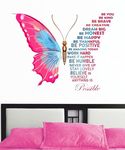 Decal O Decal' Blue Butterfly with Motivational Quotes ' Wall Stickers (Pack of 1, Pink Butterfly with Life Improvement Positive Quotes)