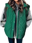 EVALESS Casual Cropped Puffer Vest Women Lightweight Quilted Stand Collar Sleeveless Jackets Fall Outfits Button Zip Up Warm Coat Outerwear with Pockets Green X-Large