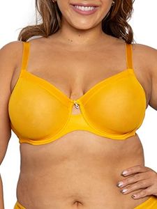 Curvy Couture Women’s Sexy Sheer Mesh Plus Size Full Coverage Bra, Saffron, 34DDD, Saffron, 34DDD
