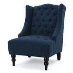 Christopher Knight Home 299877 Clarice | | Tall Wingback Fabric Accent Chair | Perfect for Living Room, Dark Blue