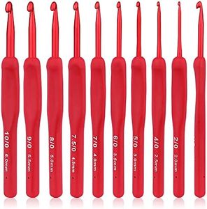 Coopay Red Crochet Hooks Ergonomic Crochet Hook Set, 9PCS Soft Touch Aluminum Crochet Needle for Arthritic Hands, 2.0-6.0mm Crochet Kit for Beginners/Professionals, Exquisite Knitting Crochet Supplies