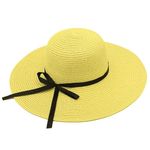 CLOTHERA Summer Medium Brim Floppy Beach Straw Hats for Women (Yellow with Black Ribbon)