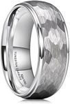 King Will Mens 8mm Silver Hammered Tungsten Rings for Men Domed Multi-Faceted Brushed Step Edge Engagement Mens Wedding Band 11.5