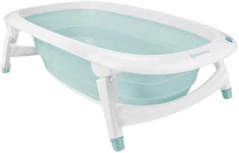 Badabulle Baignoire Bébé Pliable - Ultra Compacte - 35L - Pieds Antidérapants - Bouchon de Vidange & Témoin de Température - Poignée pour Transport et Séchage