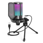 Fifine USB Gaming Microphone for Computer PC PS5, RGB Condenser Mic with Quick Mute, Gain Control, Tripod Stand, Pop Filter, Shock Mount, for Streaming Discord Twitch YouTube Videos-A6V