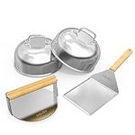 Onlyfire BBQ Griddle Accessories Kit, 2 x 16cm Burger Cover Cheese Melting Dome, Round Burge Smasher and Large Spatula Turner, Grill Accessories Tools for Flat Top Griddle, Teppanyaki and Camping