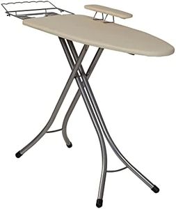 Household Essentials Pressing Station Steel Top Wide Rest and Sleeve Board | Cotton Cover Finish | 18" x 49" Iron Surface, Silver and Tan