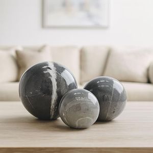 Marble Inspired Orbs for Home Decor - Decorative Sculpture for Bathroom Vanity, Office, and Living Room Decor - Ornaments for Shelf Accent and Coffee Table - Set of 3, 6", 5", 4", Gray & White
