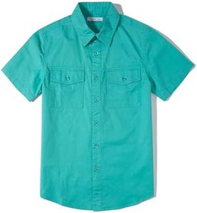 Tronjori Boys Short Sleeve Button Down Casual Woven Shirt Two Pockets(6,Mint Blue)