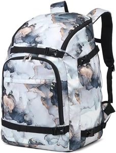 JIANYA Ski Boot Bag, 50L Waterproof Ski Boot Travel Backpack for Skis, Snowboard, Ski Helmet, Goggles, Gloves & Accessories, Marble Cyan, One Size, Ski