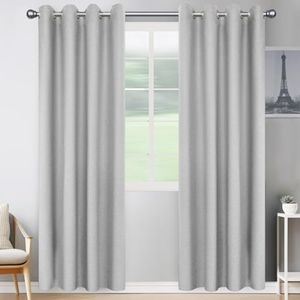 JIVINER 2 Panel Set Linen Blackout Curtains for Bedroom Living Room Darkening Curtains Grommet Thermal Insulated 96 inch Window Drapes Panels (Light Gray, W52 X L96,2 Panels)