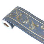 WDragon 3D Navy Floral Pattern Molding Peel Stick Wall Border for Home Wall Decor Bathroom Kitchen,4 inch by 16.4 feet (Navy)