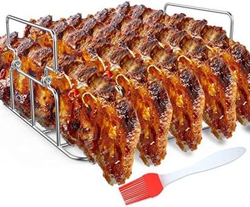 Durable Stainless Steel Rib Rack with a Silicone Oil Brush, BBQ Stand with 2 Handle for Smoker,Oven and Grill, Cook up to 5 Ribs at a time