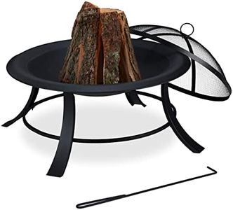 Relaxdays Braciere da Esterno, con Parascintille, Griglia e Attizzatoio, Stufa per Giardino e Terrazzo, Ø 75 cm, Nero, Acciaio