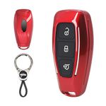 ABS Plastic Cover Suitable for Ford Smart Key Fob,3 Buttons Remote Control Smart Car Key Case, Compatible with Ford Fords/Focus/Fiesta/Kuga/C-Max,etc.-Red