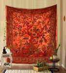 THE ART BOX Tapestry Orange Tree of Life Wall Hanging Psychedelic Tapestries Indian Cotton Twin Bedspread Picnic Sheet Wall Decor Blanket Wall Art Hippie Bedroom Décor (Medium, 60x54 Inch)