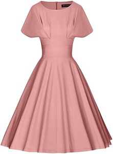 GownTown Women's 50s 60s Vintage Sexy Fitted Fit & Flare Dress with Pockets Salmon