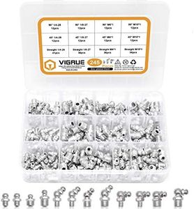 VIGRUE Grease Fittings, 245 Pieces SAE & Metric Grease Fitting Assortment Kit, Standard Grease Fittings Grease Zerks, Straight and Angled Perfect for Replacing Missing or Broken Zerk Fitting
