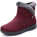 Womens Comfort Warm Fur Lined Boots Winter Snow Boots Ladies Non Slip Ankle Short Booties Low Heel Flats Comfy Boots Shoes, 6.5 UK, Red