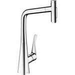 hansgrohe 73816000 M7117-H320 Kitchen Tap, Hose Box, Selectable Swivel Range, Pull-Out Spray, Chrome, Spout height 32 cm