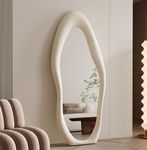 Full Length Mirror 63"x24", Irregular Wavy Mirror, Arched Floor Mirror, Wall Mirror Standing Hanging or Leaning Against Wall for Bedroom, Flannel Wrapped Wooden Frame Mirror-White